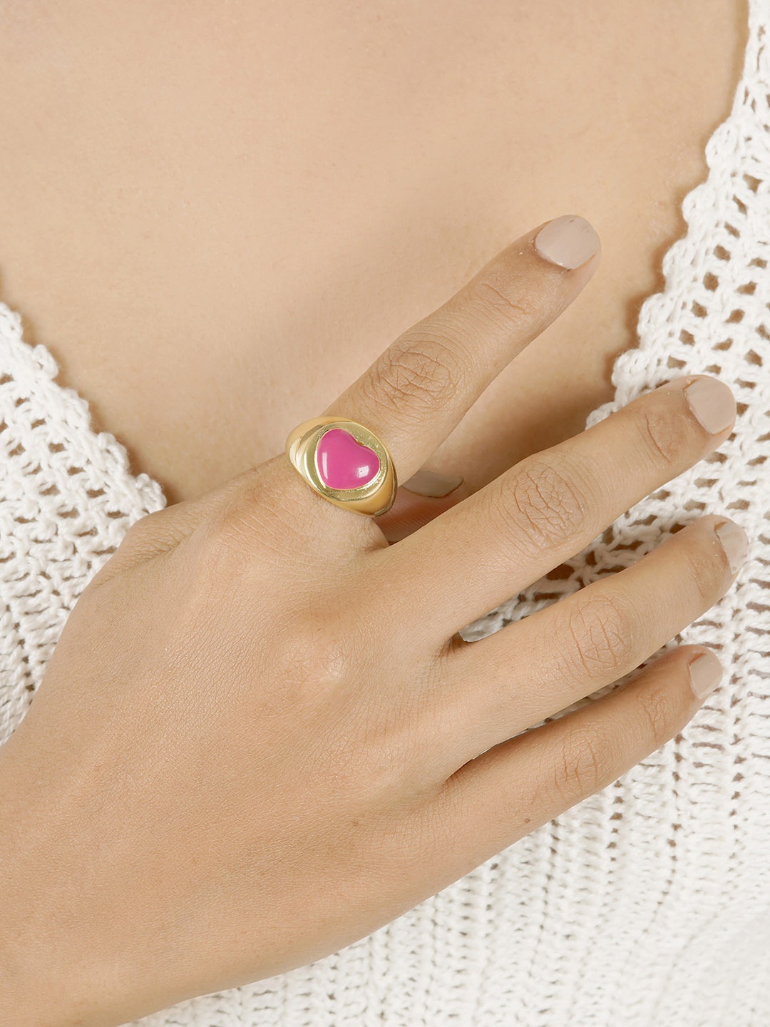 

JOKER & WITCH Pink Gold-Plated Stone Studded Finger Ring