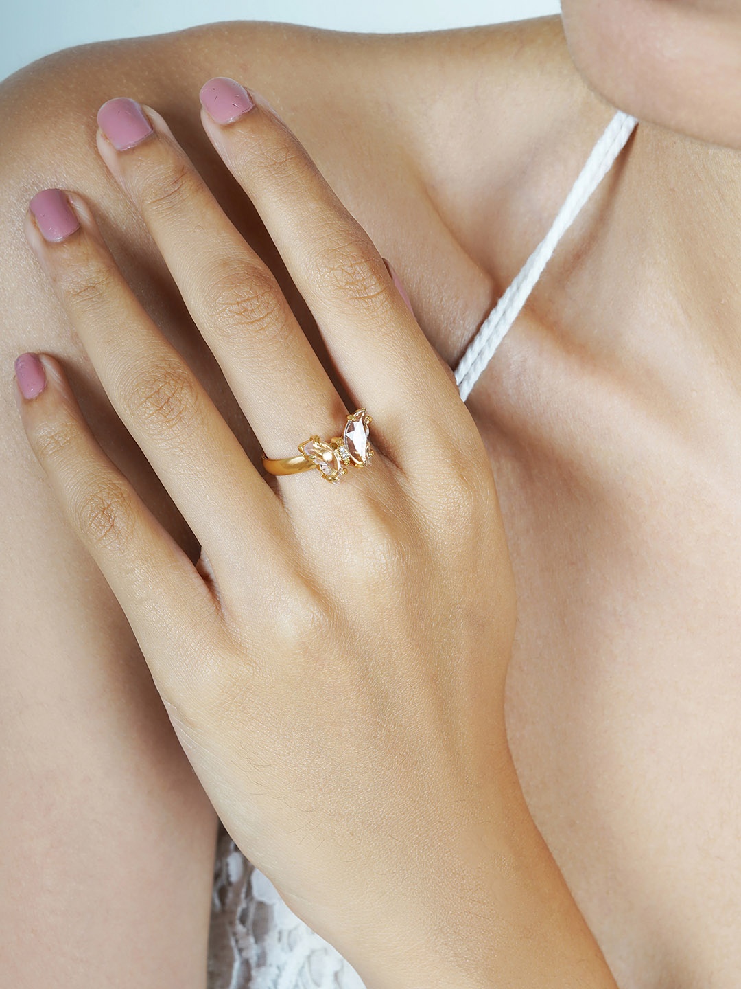 

JOKER & WITCH Women Gold-Toned & White Mabel Butterfly Stone Finger Ring