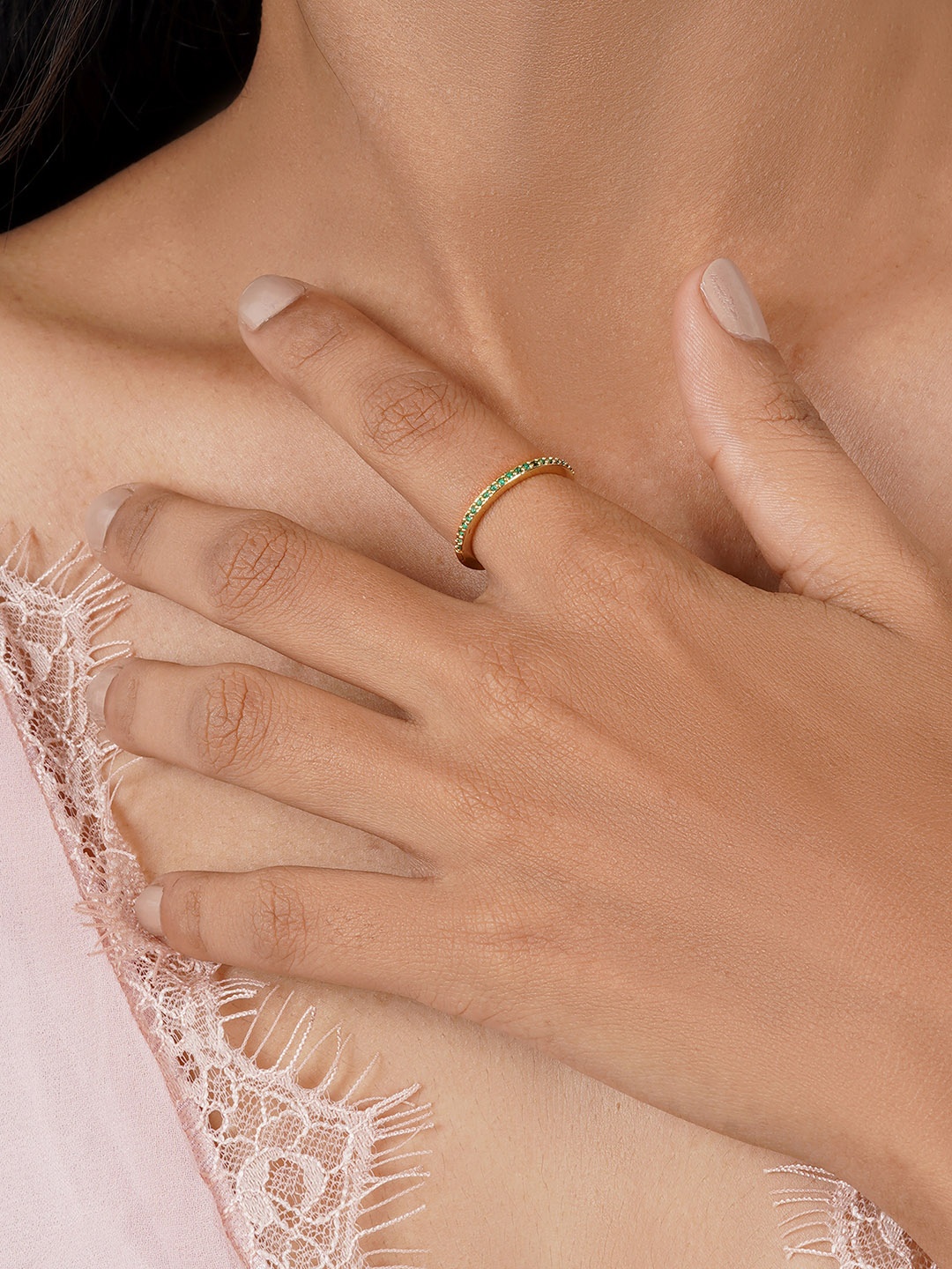 

JOKER & WITCH Gold-Toned & Green Stone-Studded Finger Ring