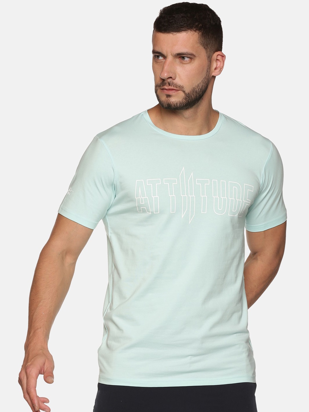 

ATTIITUDE Men Green & White Brand Logo Printed Dri-FIT Pure Cotton Slim Fit T-shirt