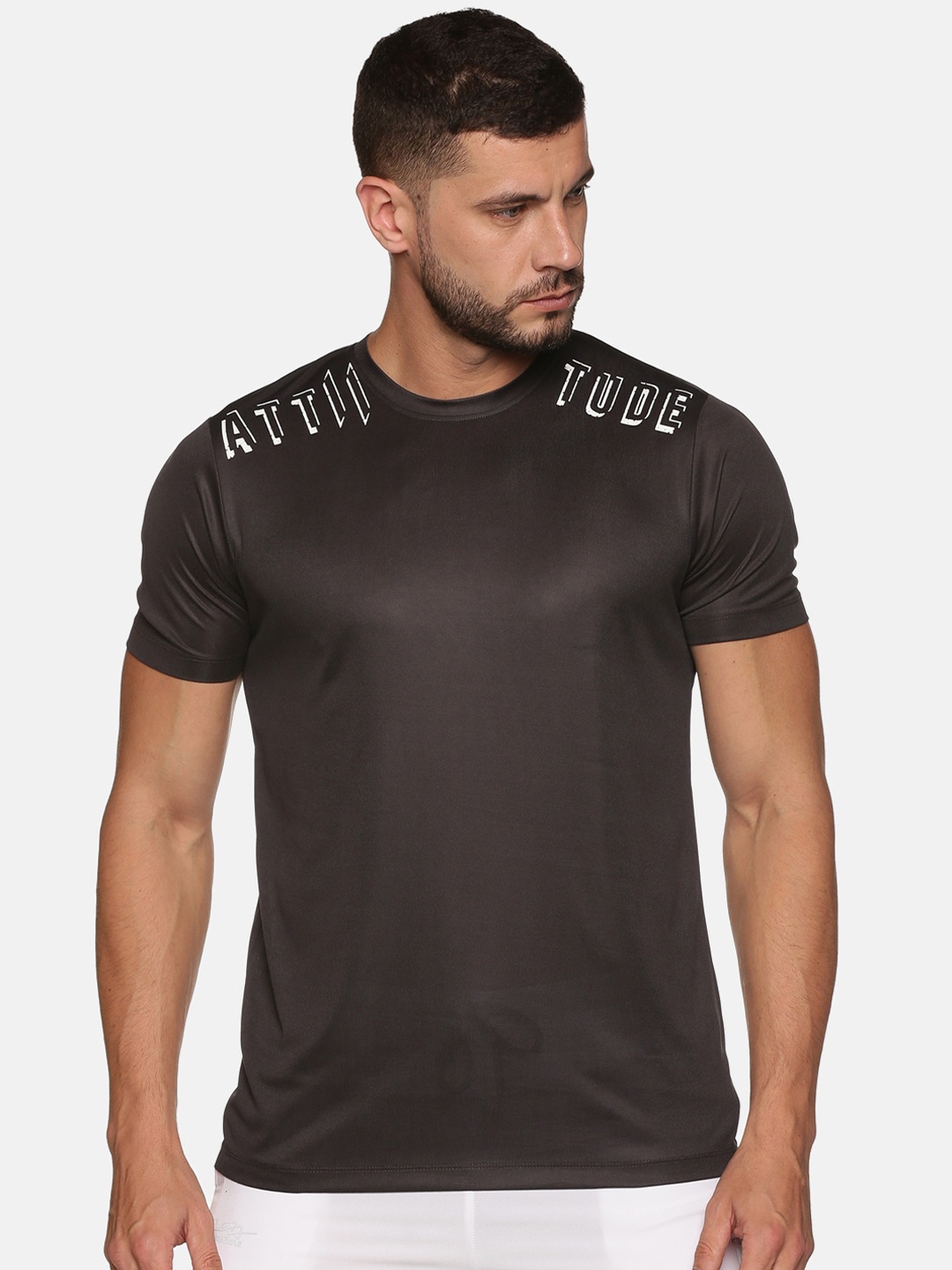 

ATTIITUDE Men Charcoal Dri-FIT Slim Fit T-shirt