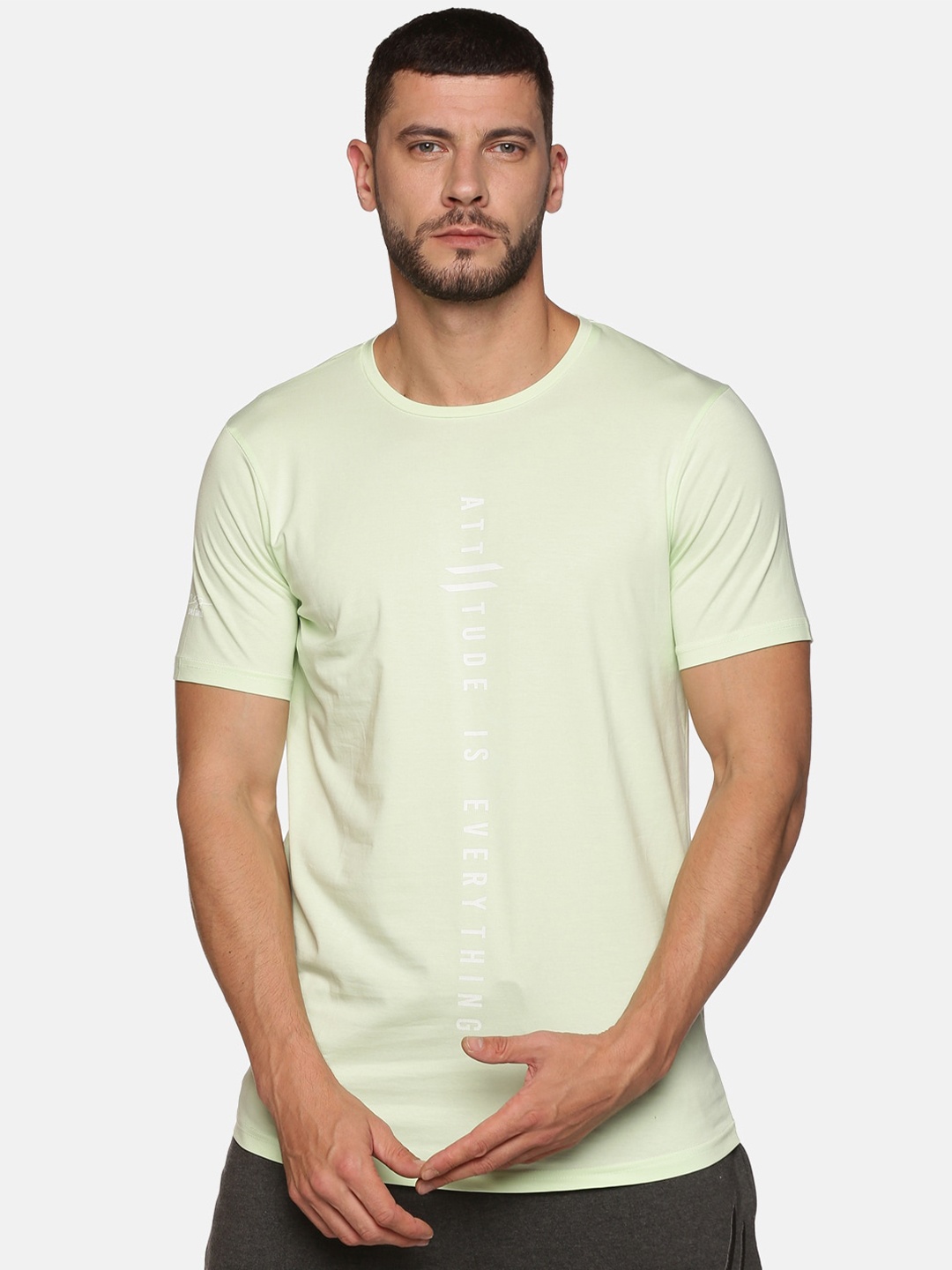

ATTIITUDE Men Lime Green Typography Printed Dri-FIT Cotton Slim Fit T-shirt
