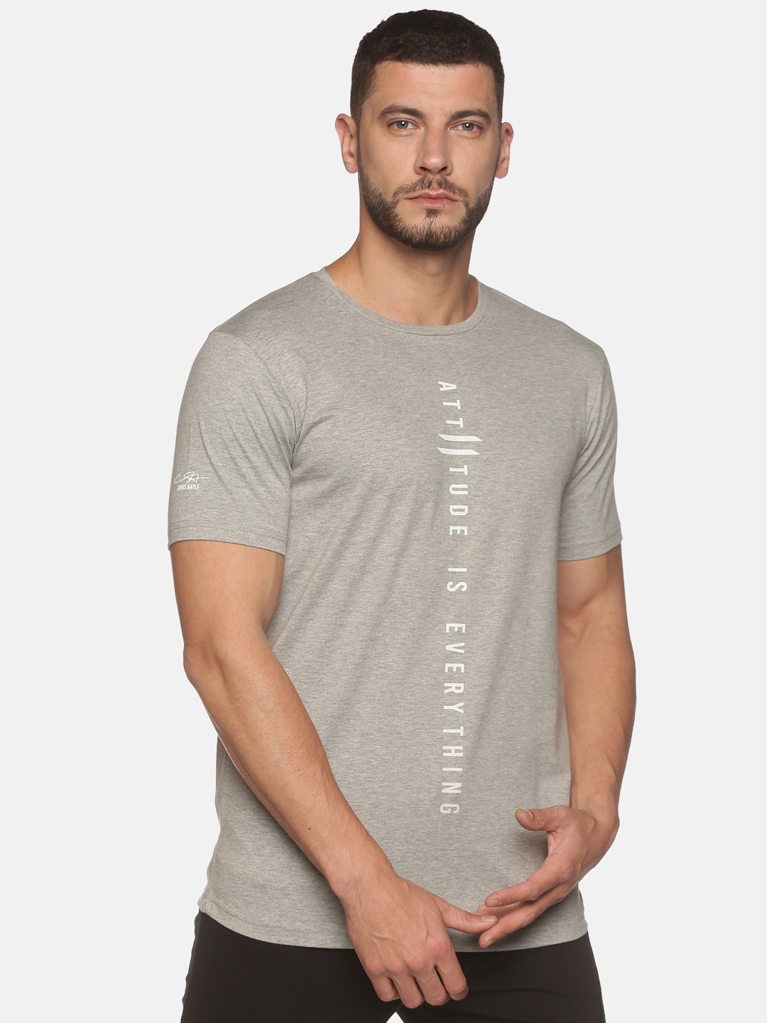 

ATTIITUDE Men Grey Melange Dri-FIT Slim Fit T-shirt