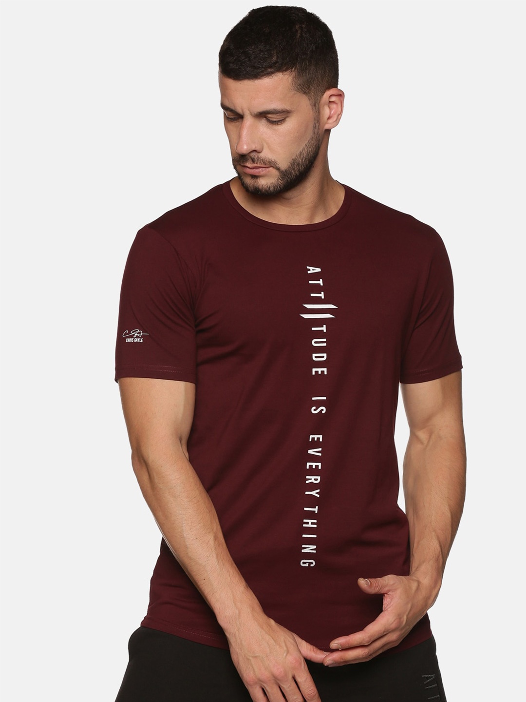 

ATTIITUDE Men Maroon Printed Dri-FIT Raw Edge Slim Fit T-shirt