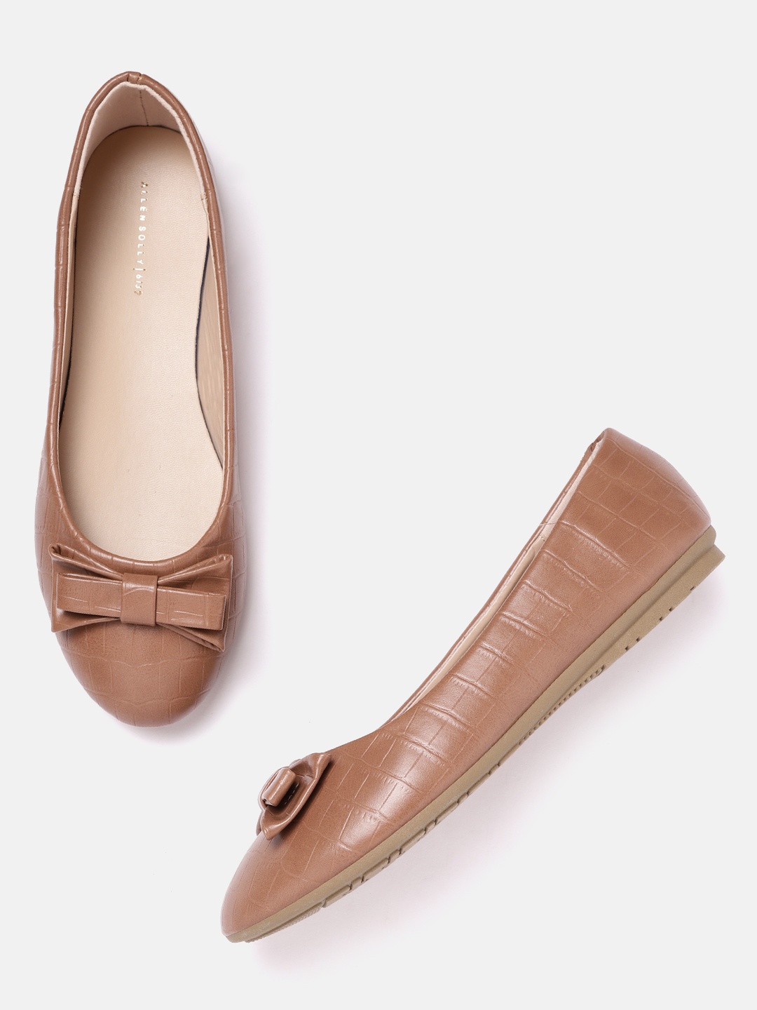 

Allen Solly Women Brown Croc Textured Ballerinas with Bows Detail