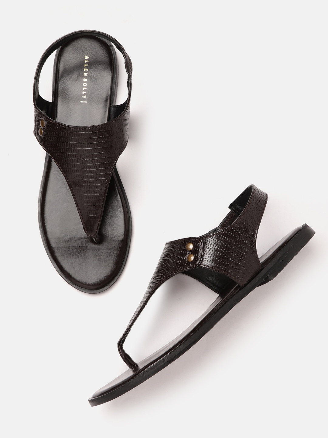 

Allen Solly Women Coffee Brown Geometric Textured T-Strap Flats