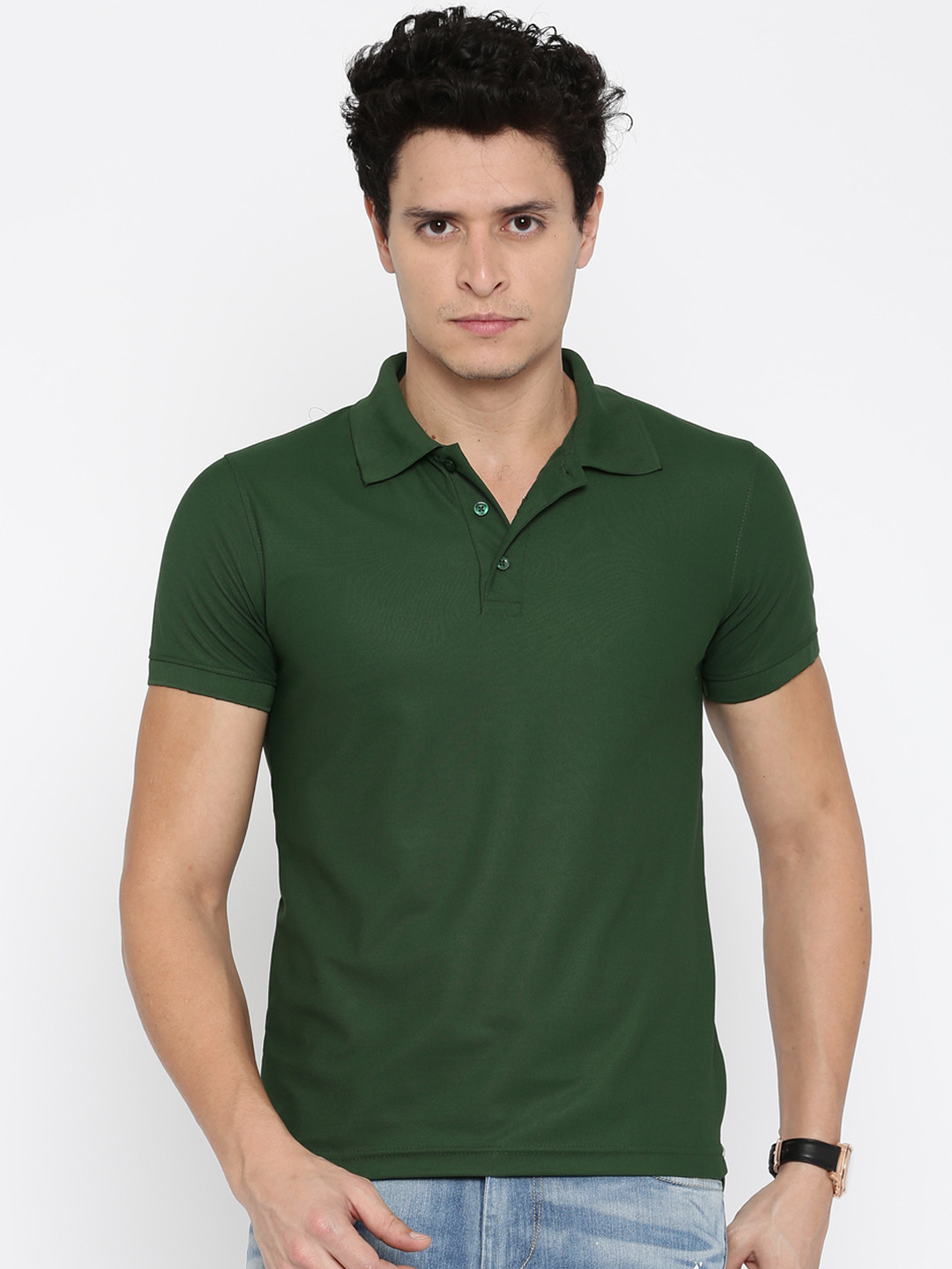 

American Crew Men Green Solid Polo T-shirt