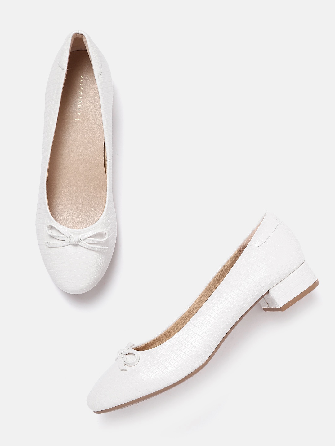 

Allen Solly Women White Textured Pumps with Bow detail