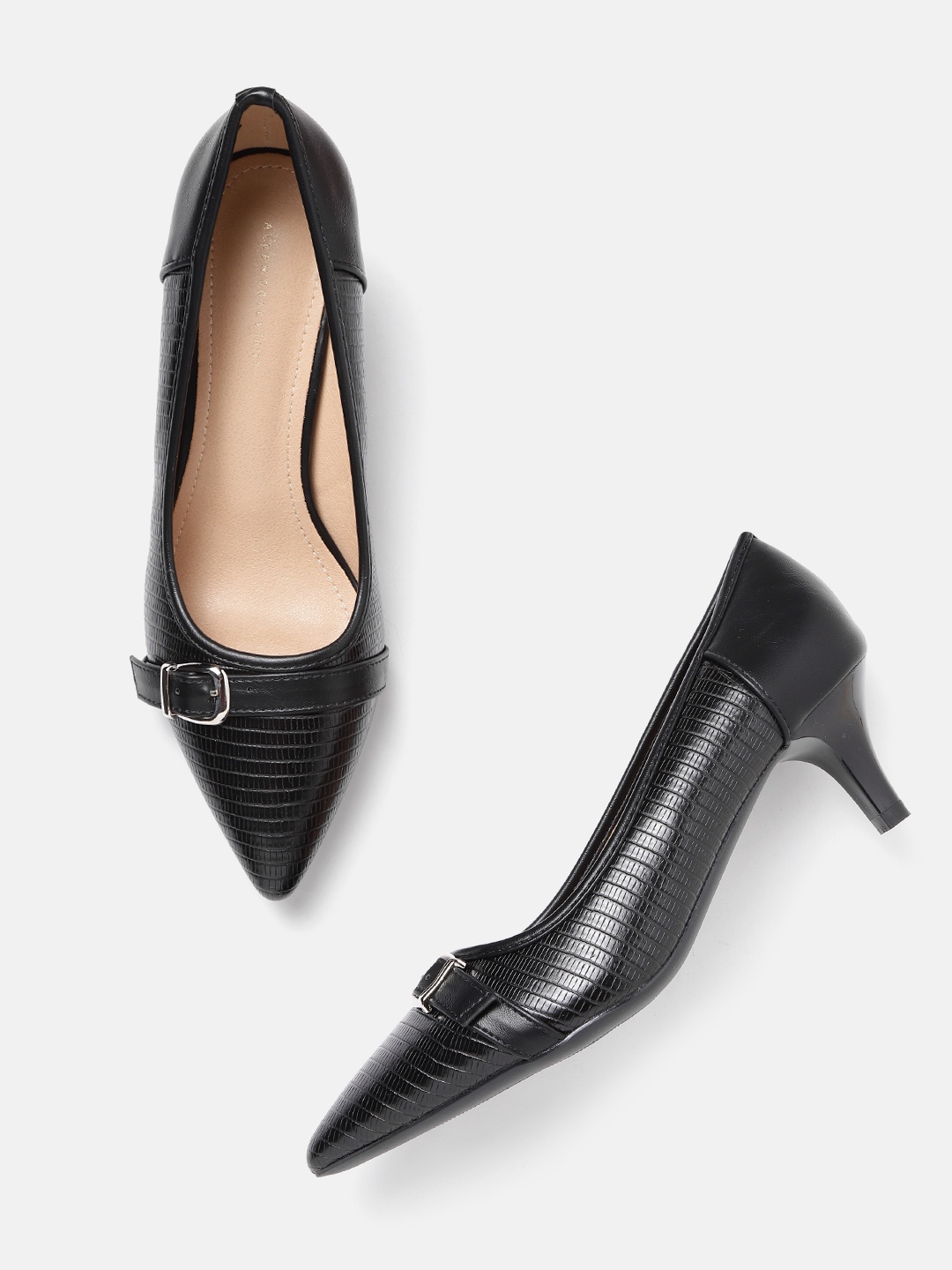 

Allen Solly Women Black Snakeskin Textured Pumps with Buckles