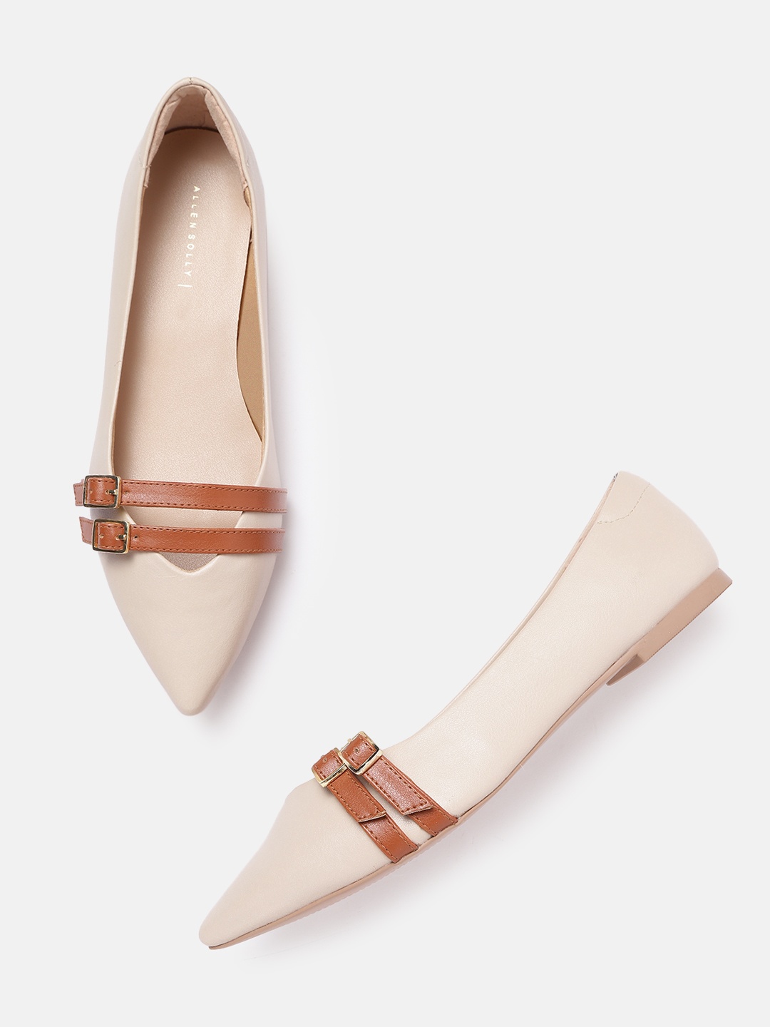 

Allen Solly Women Cream-Coloured & Brown Solid Ballerinas with Buckles