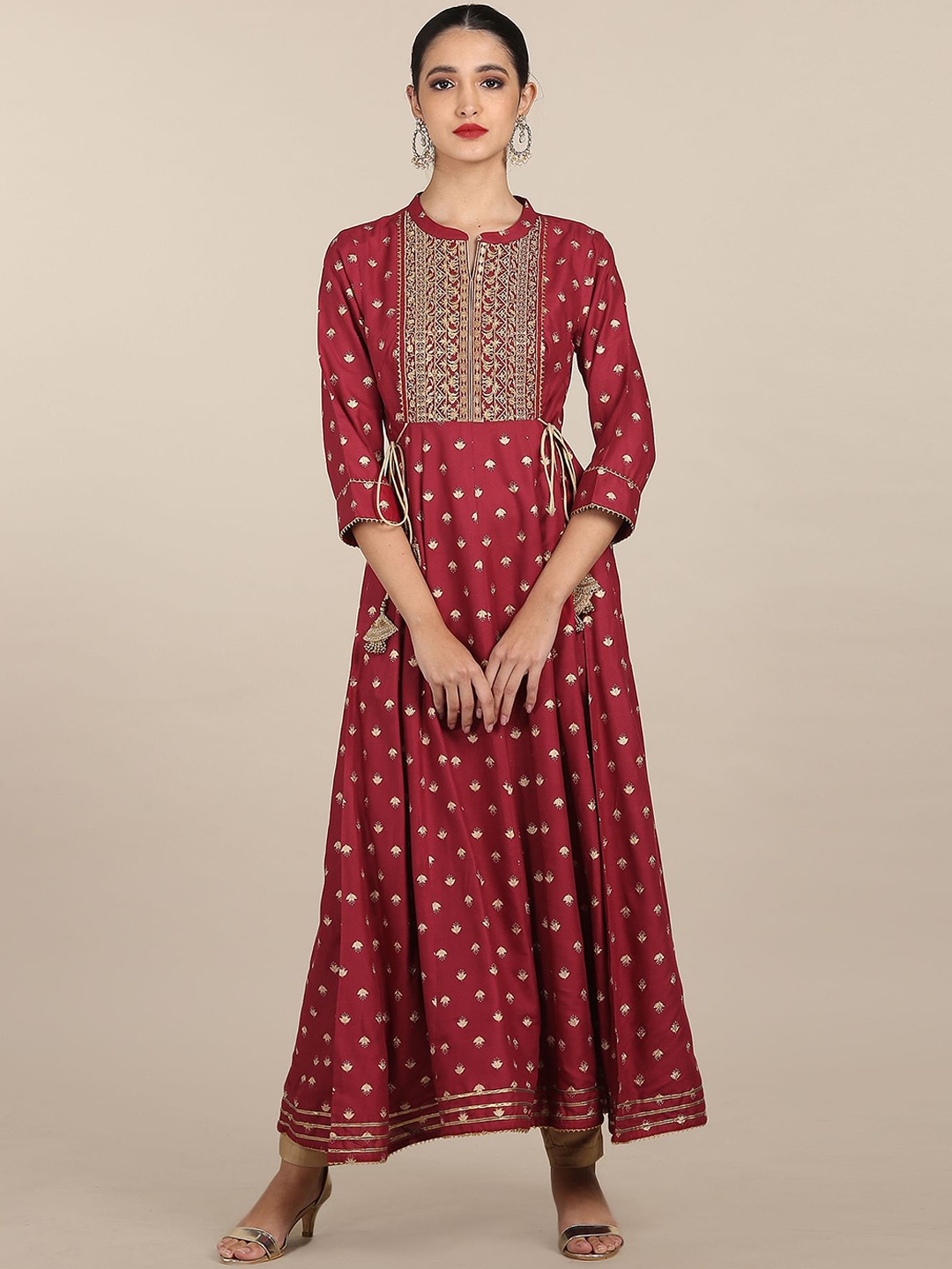 

Anahi Women Maroon & Gold Embroidered Anarkali Kurta, Mauve