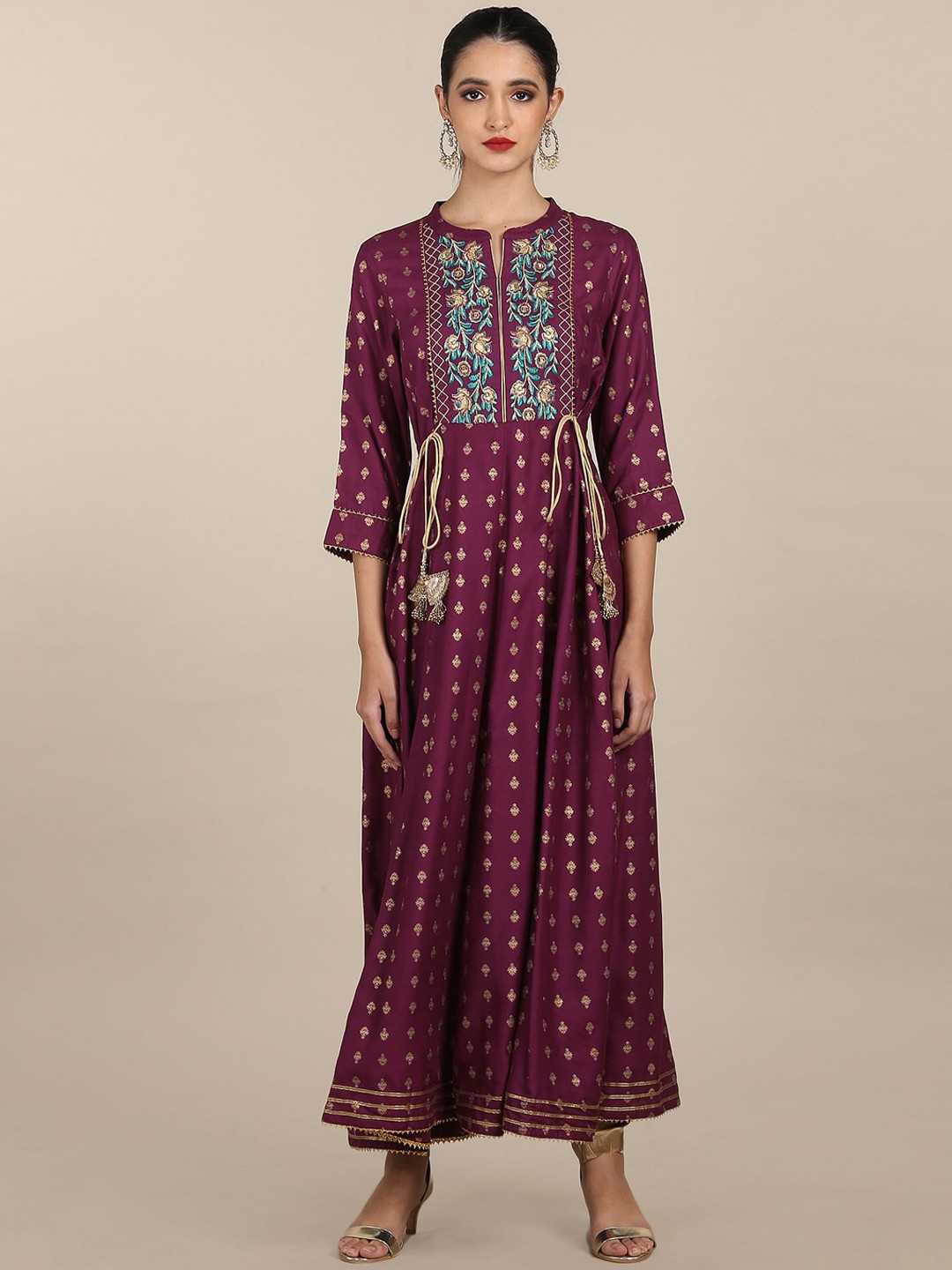 

Anahi Women Purple Ethnic Motifs Printed Gotta Patti Anarkali Kurta