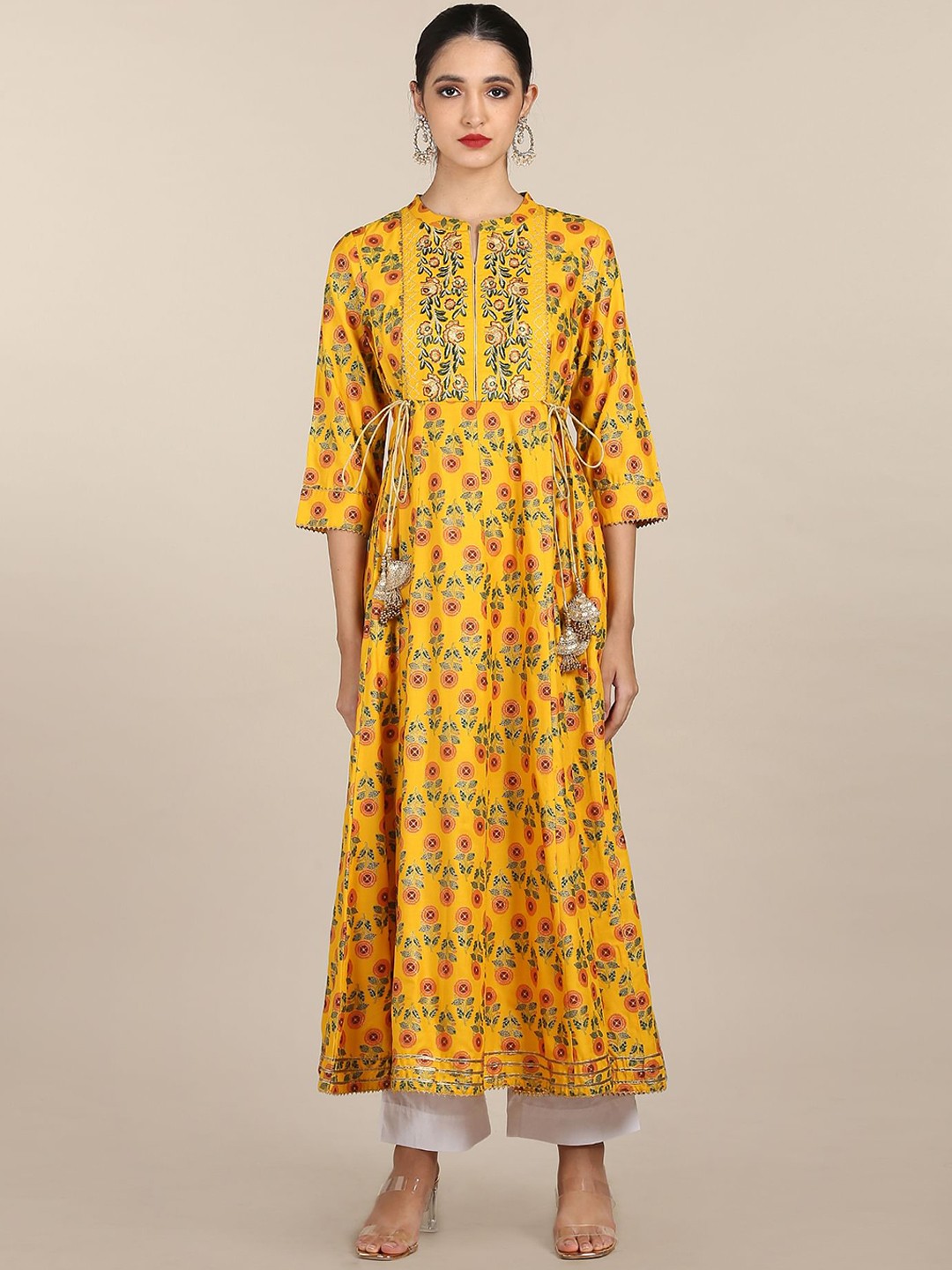 

Anahi Women Mustard & Green Printed Anarkali Kurta