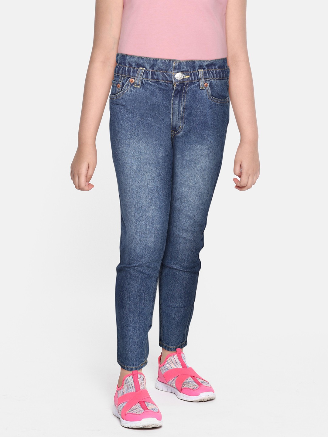 

Levis Girls Blue High-Rise Light Fade Cotton Paperbag Jeans
