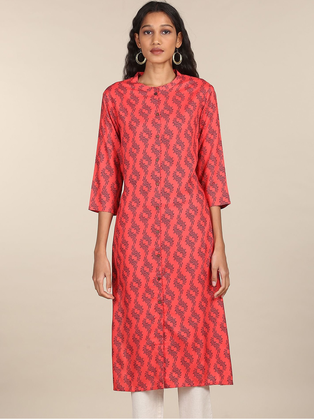 

Karigari Women Coral Abstract Printed Kurta
