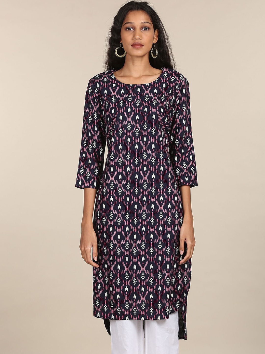 

Karigari Women Navy Blue Ethnic Motifs Printed Kurta