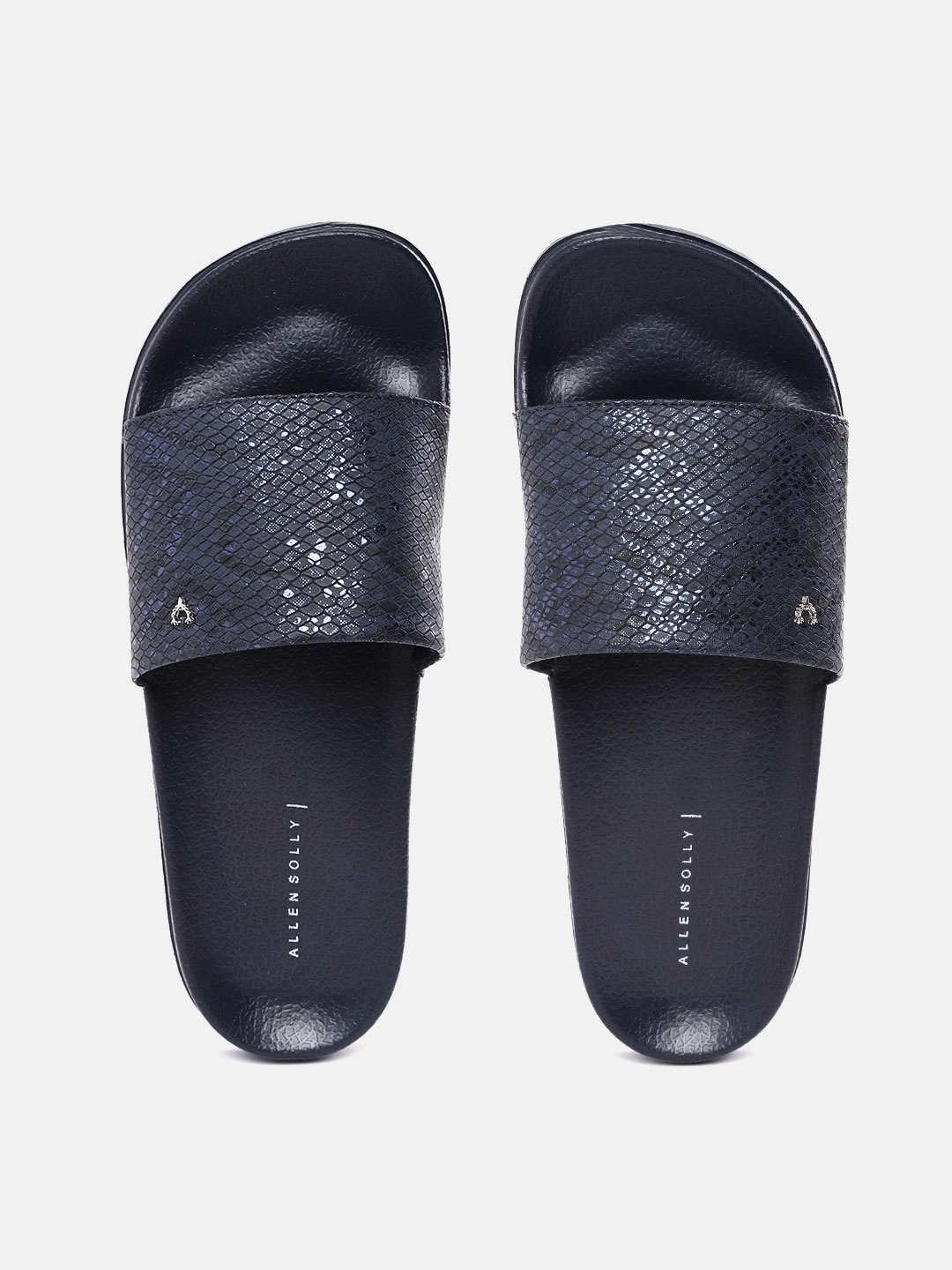 

Allen Solly Women Navy Blue Snakeskin Textured Sliders