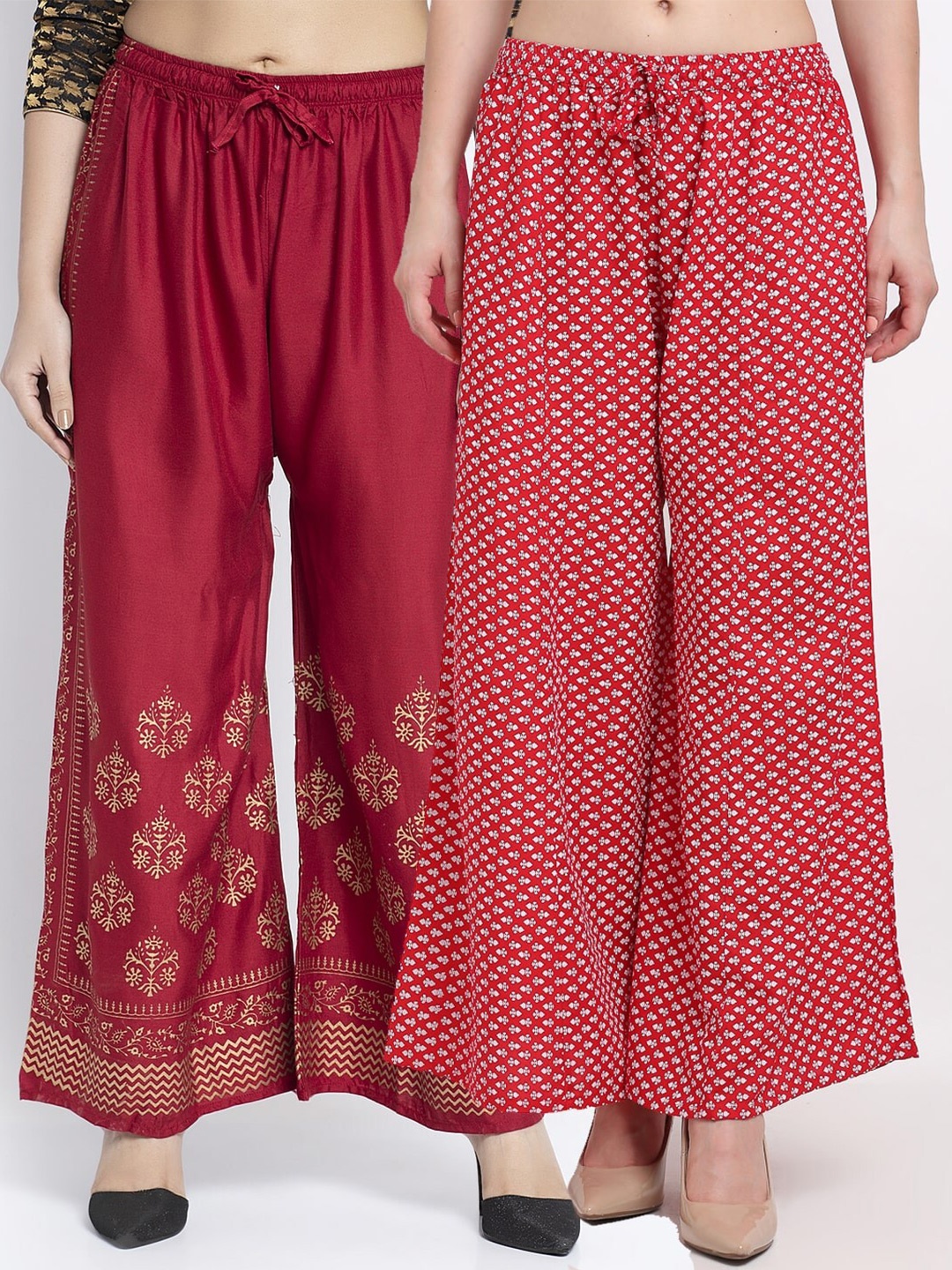 

Jinfo Women Maroon & Red 2 Printed Flared Knitted Ethnic Palazzos