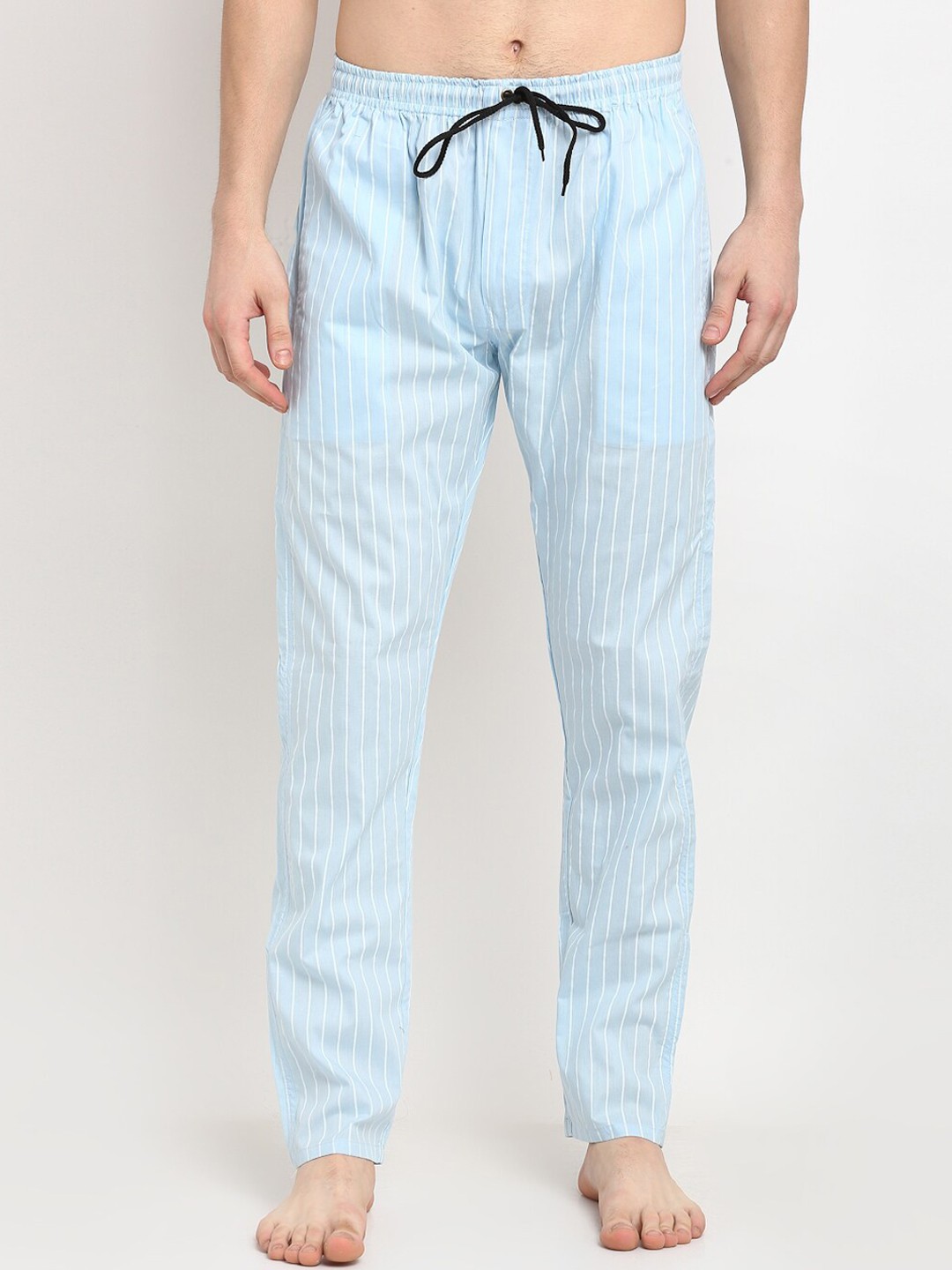 

JAINISH Men Blue & White Striped Pure Cotton Lounge Pants