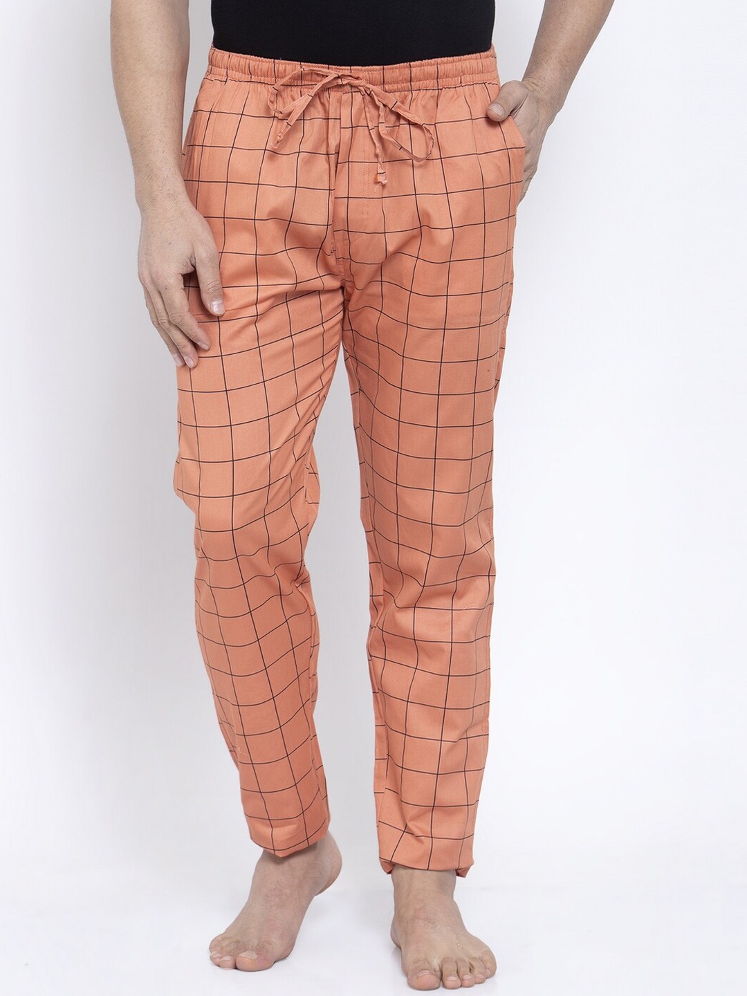 

JAINISH Men Orange Checked Lounge Pants