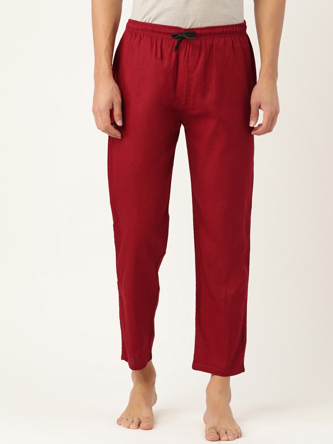 

JAINISH Men Maroon Solid Pure Cotton Lounge Pants