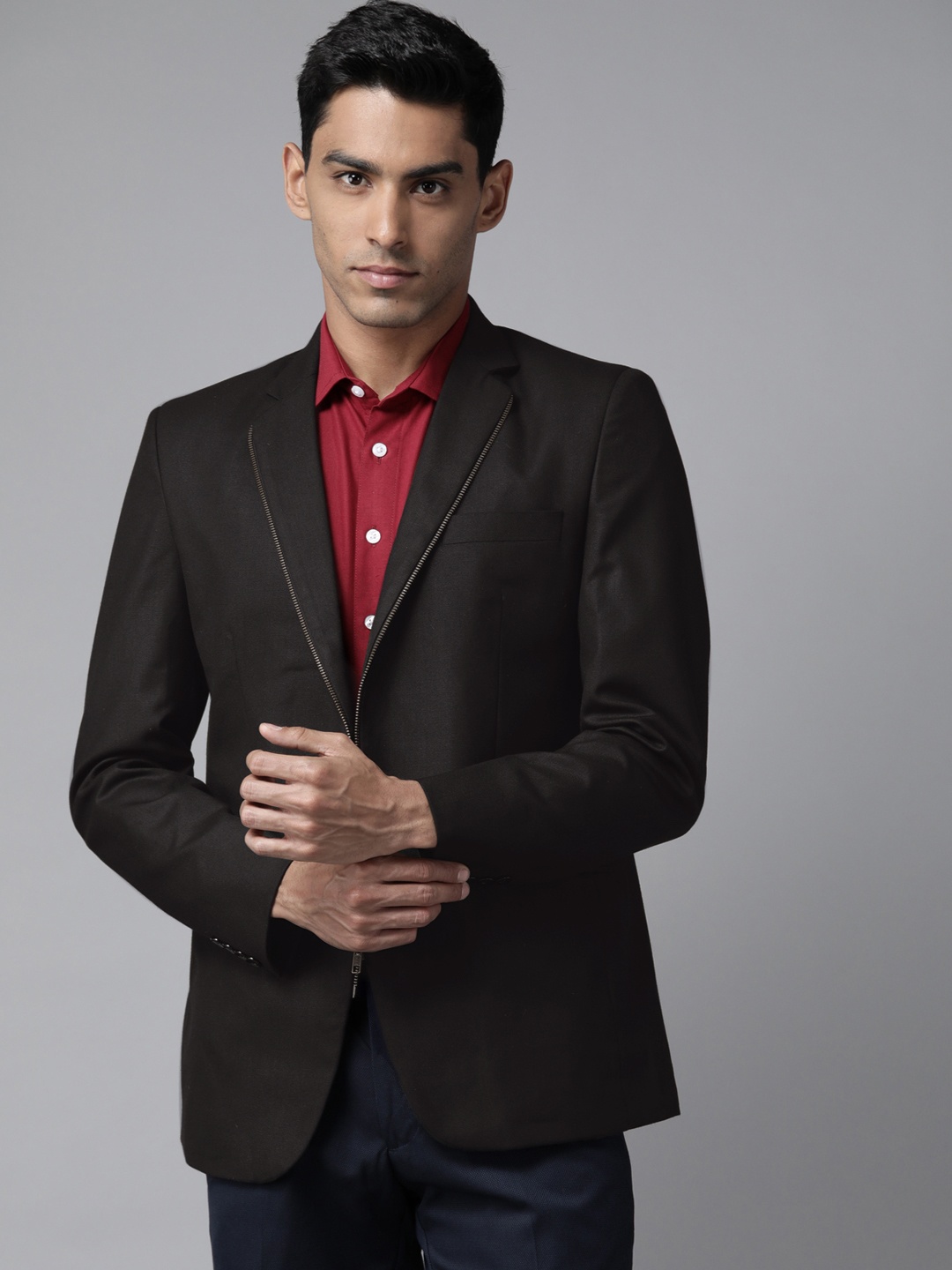 

Shaftesbury London Men Black Slim Fit Solid Formal Blazer