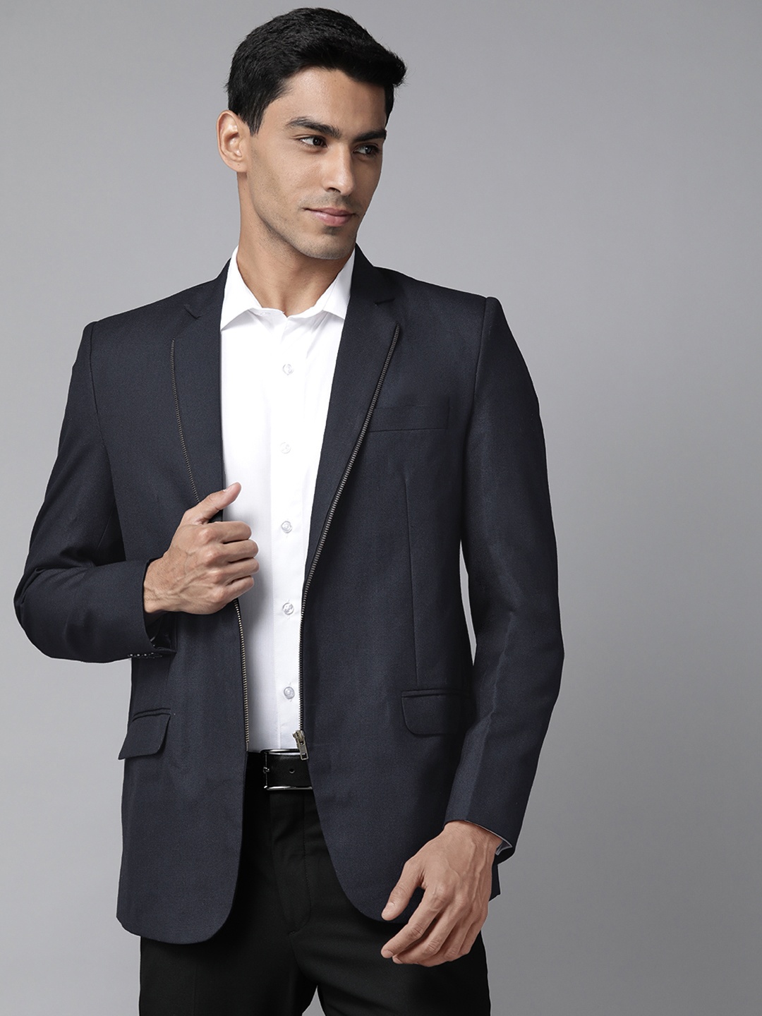 

Shaftesbury London Men Navy Blue Slim Fit Solid Formal Blazer