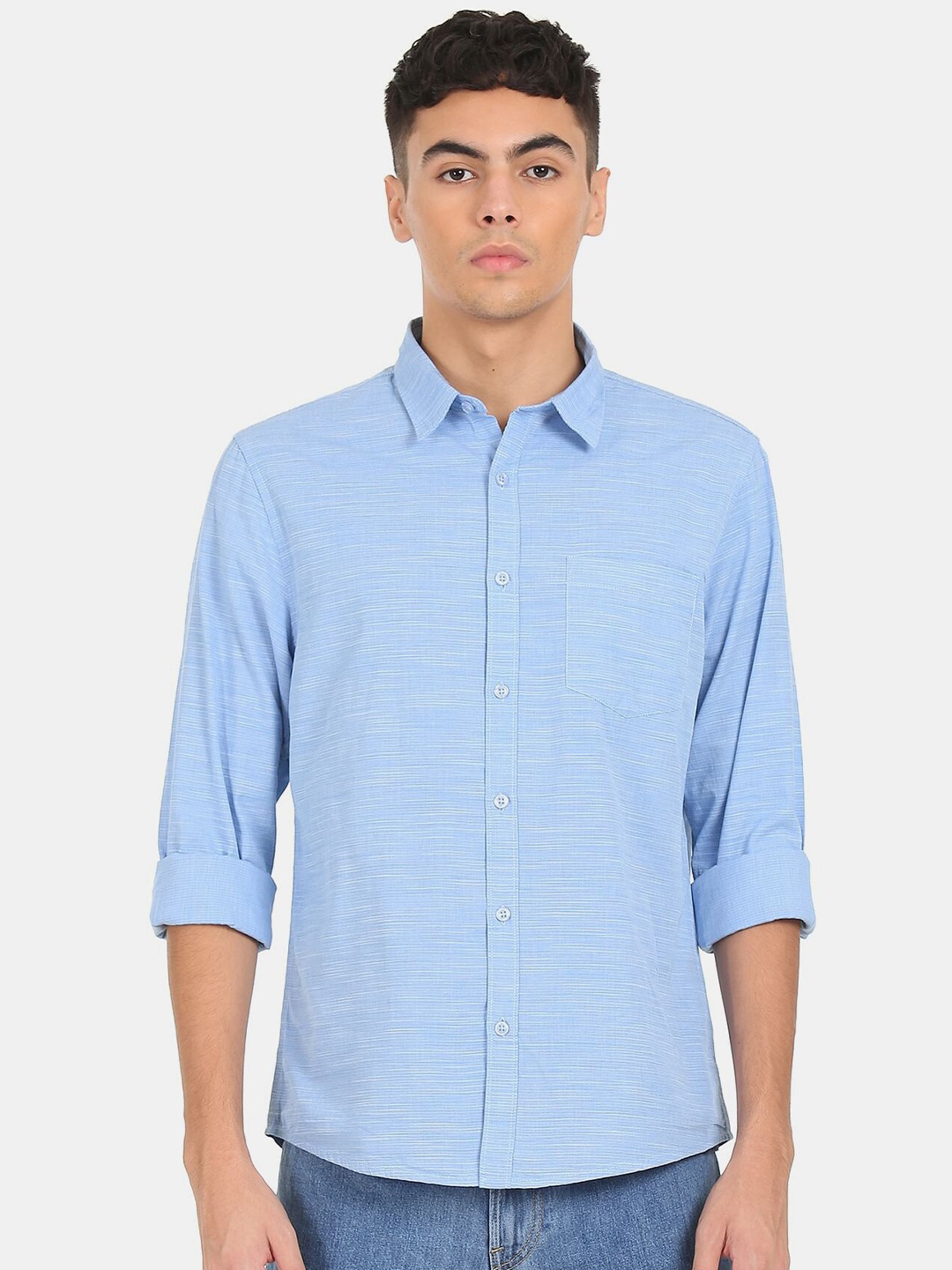 

Ruggers Men Blue Printed Cotton Casual Shirt
