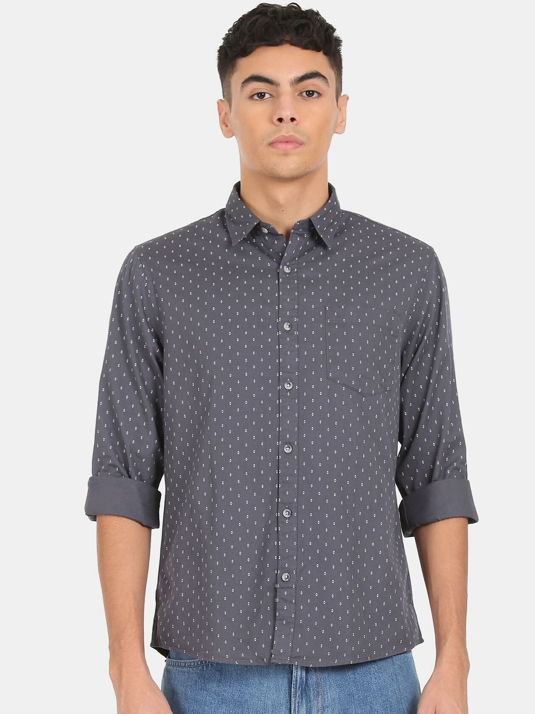 

Ruggers Men Grey & White Printed Pure Cotton Casual Shirt