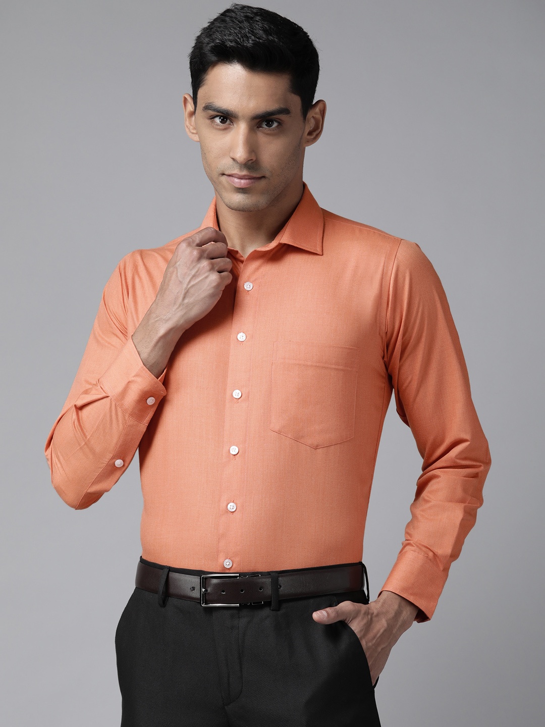 

Shaftesbury London Men Orange Cotton Smart Slim Fit Formal Shirt