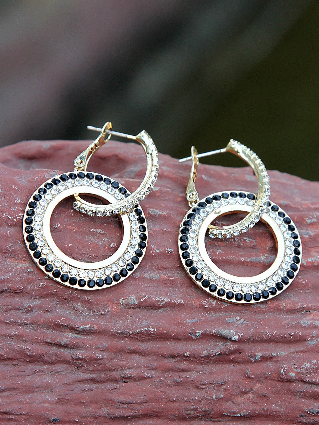 

Kazo Black & White Contemporary Gold Plated Hoop Drop Earrings