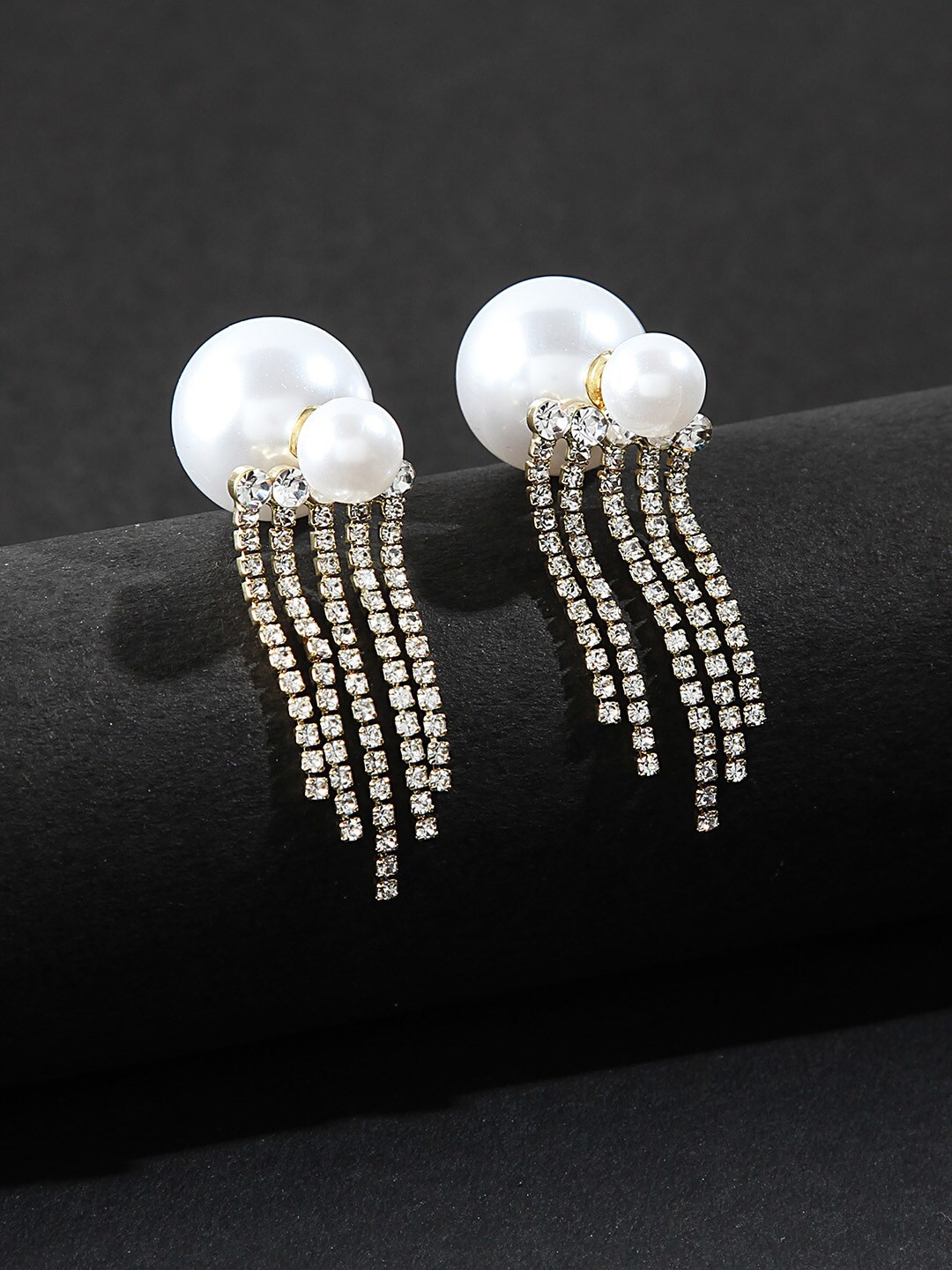 

Kazo White & Gold Plated Contemporary Fringe Danglers Drop Earrings