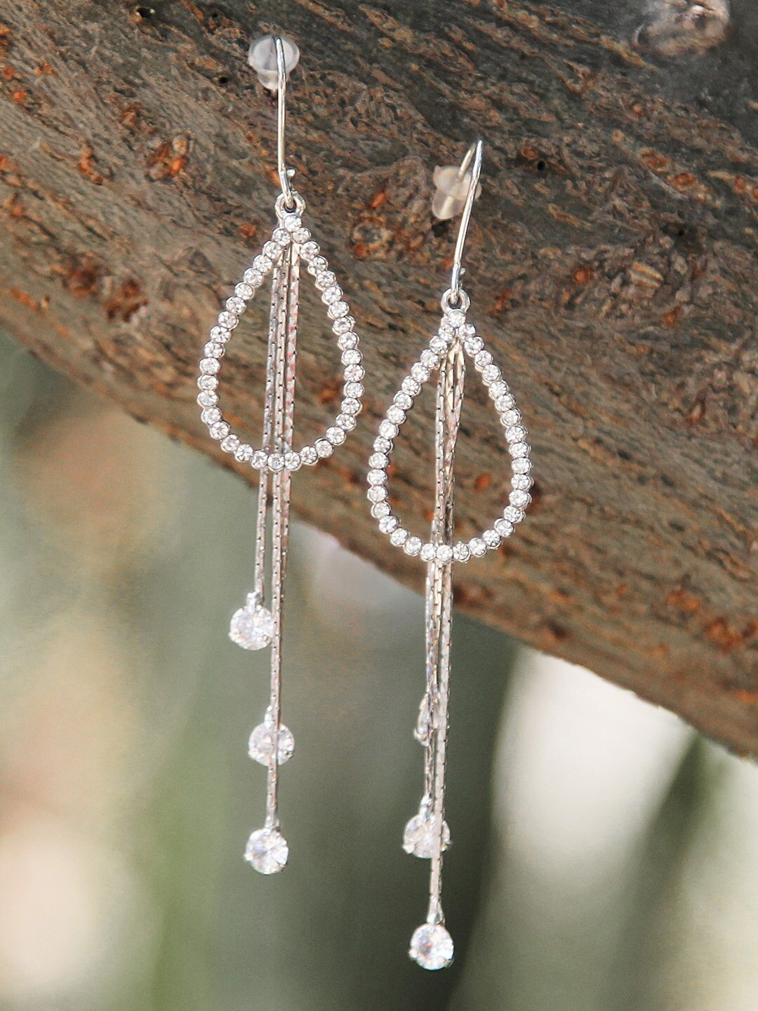 

Kazo Women Silver-Toned & White Embellished Contemporary Drop Earrings