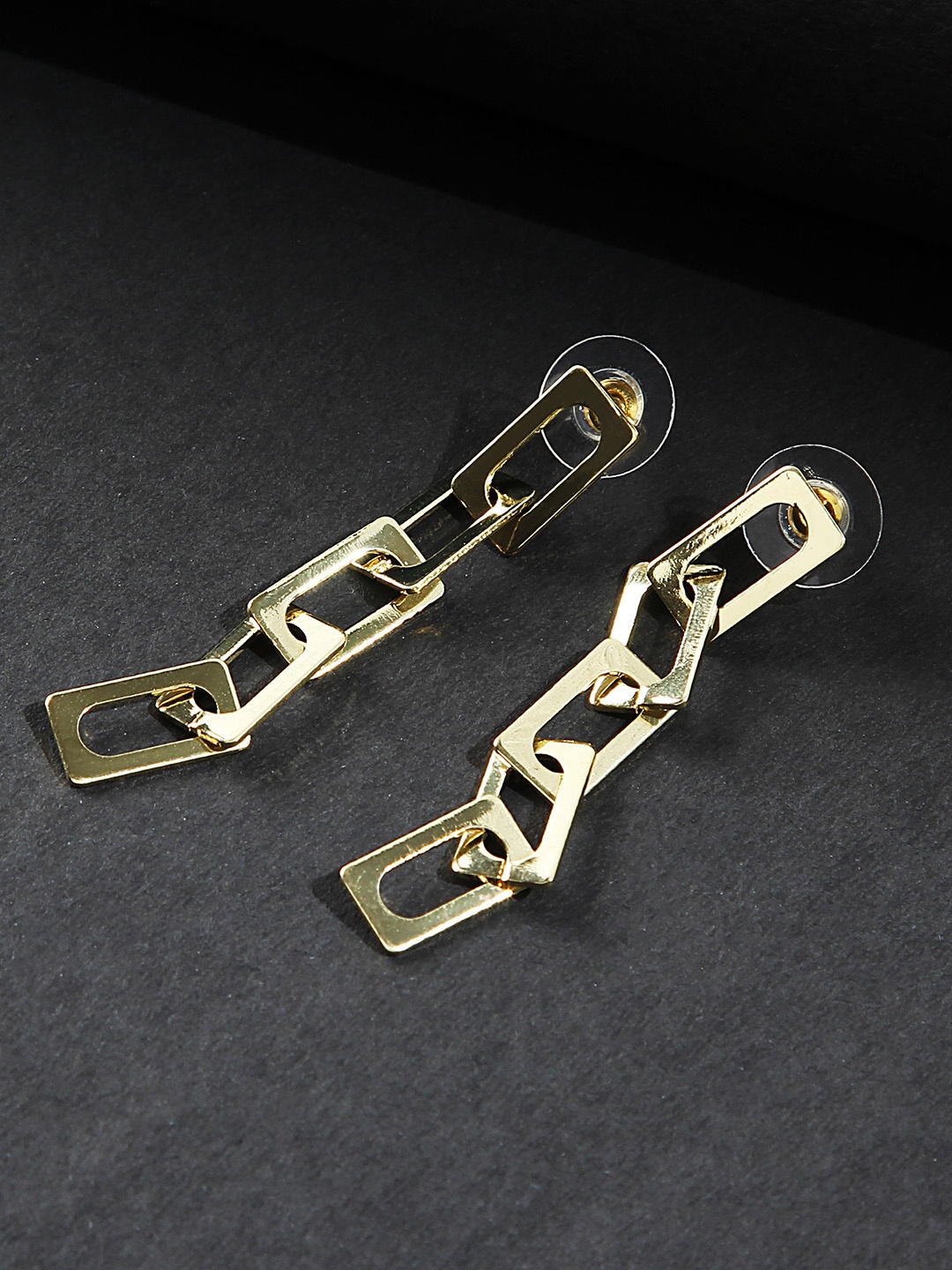 

Kazo Women Gold-Plated Interlock Chain Contemporary Drop Earrings