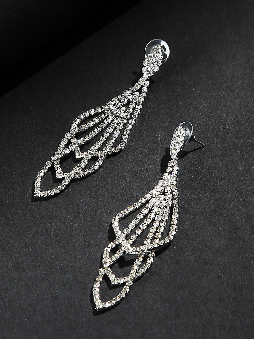 

Kazo Women Silver-Plated & White Embellished Contemporary Drop Earrings
