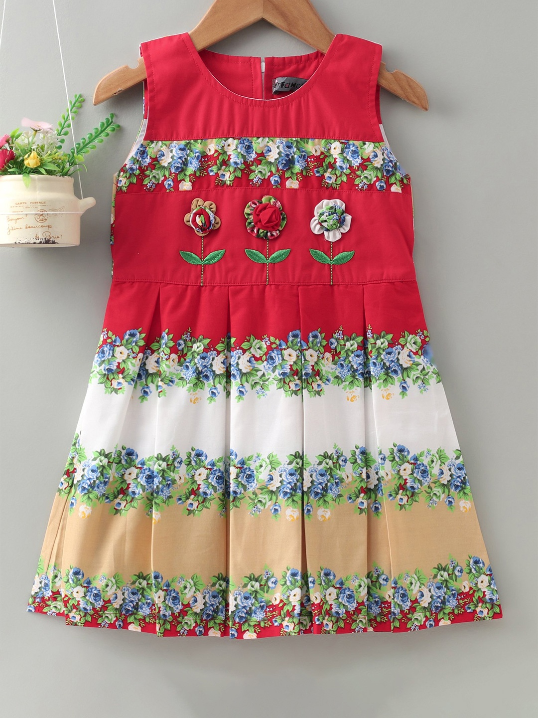 

Enfance Girls Red & White Floral Printed Cotton A-Line Dress