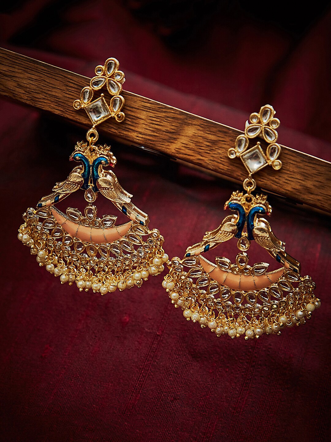 

SOHI Gold-Plated Kundan Studded Contemporary Chandbalis Earrings