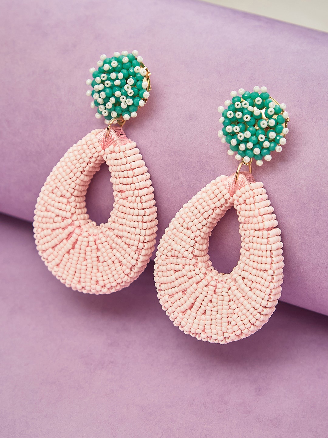 

SOHI Pink & Teal Gold-Plated Contemporary Drop Earrings