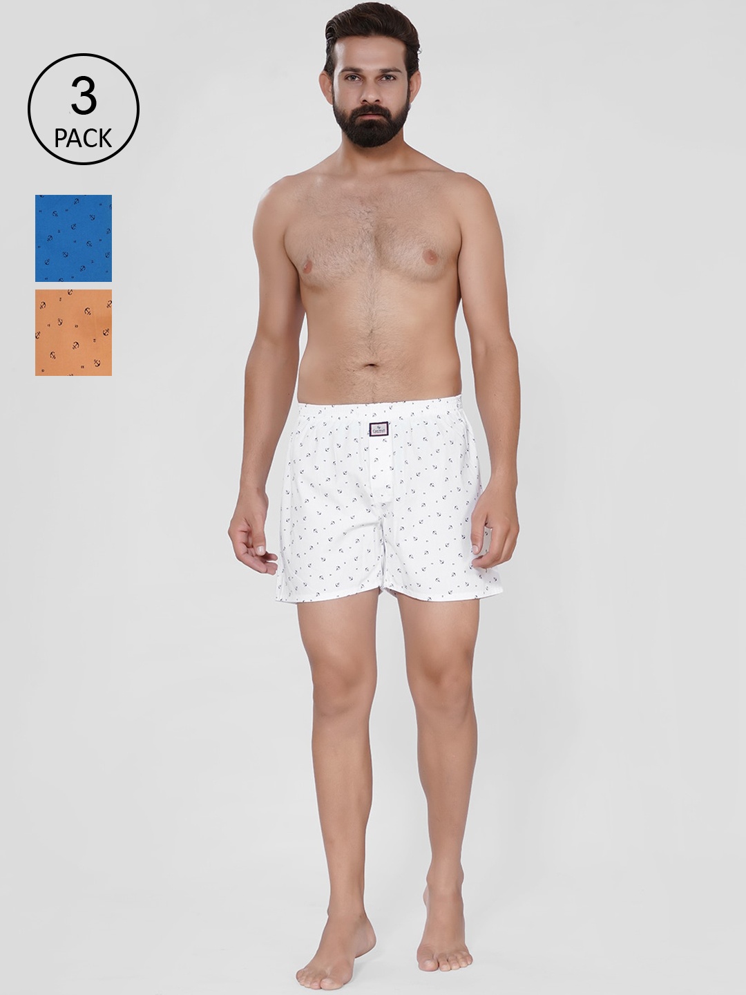 

CENWELL Men Pack of 3 Pure Cotton Boxers DSC04446, Blue