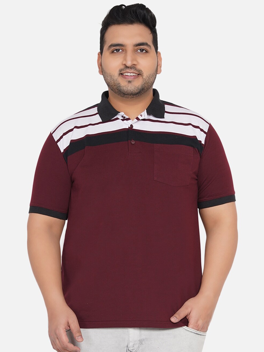 

John Pride Men Maroon Polo Collar Bio Finish Outdoor T-shirt