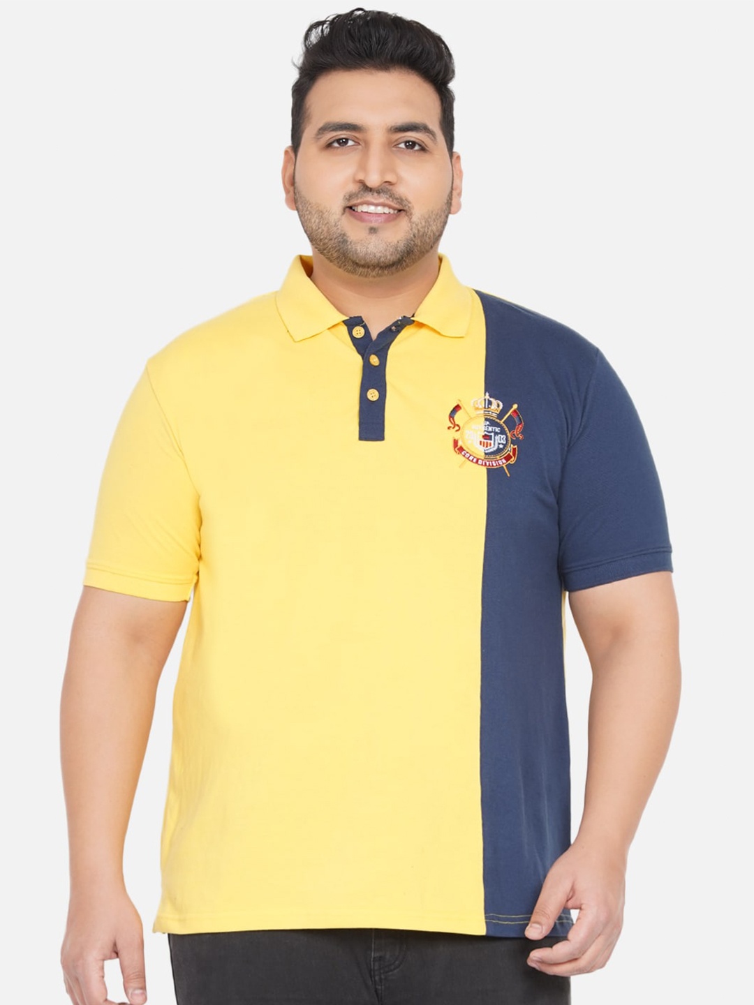 

John Pride Plus Size Colourblocked Polo Collar Bio Finish Outdoor T-shirt, Yellow