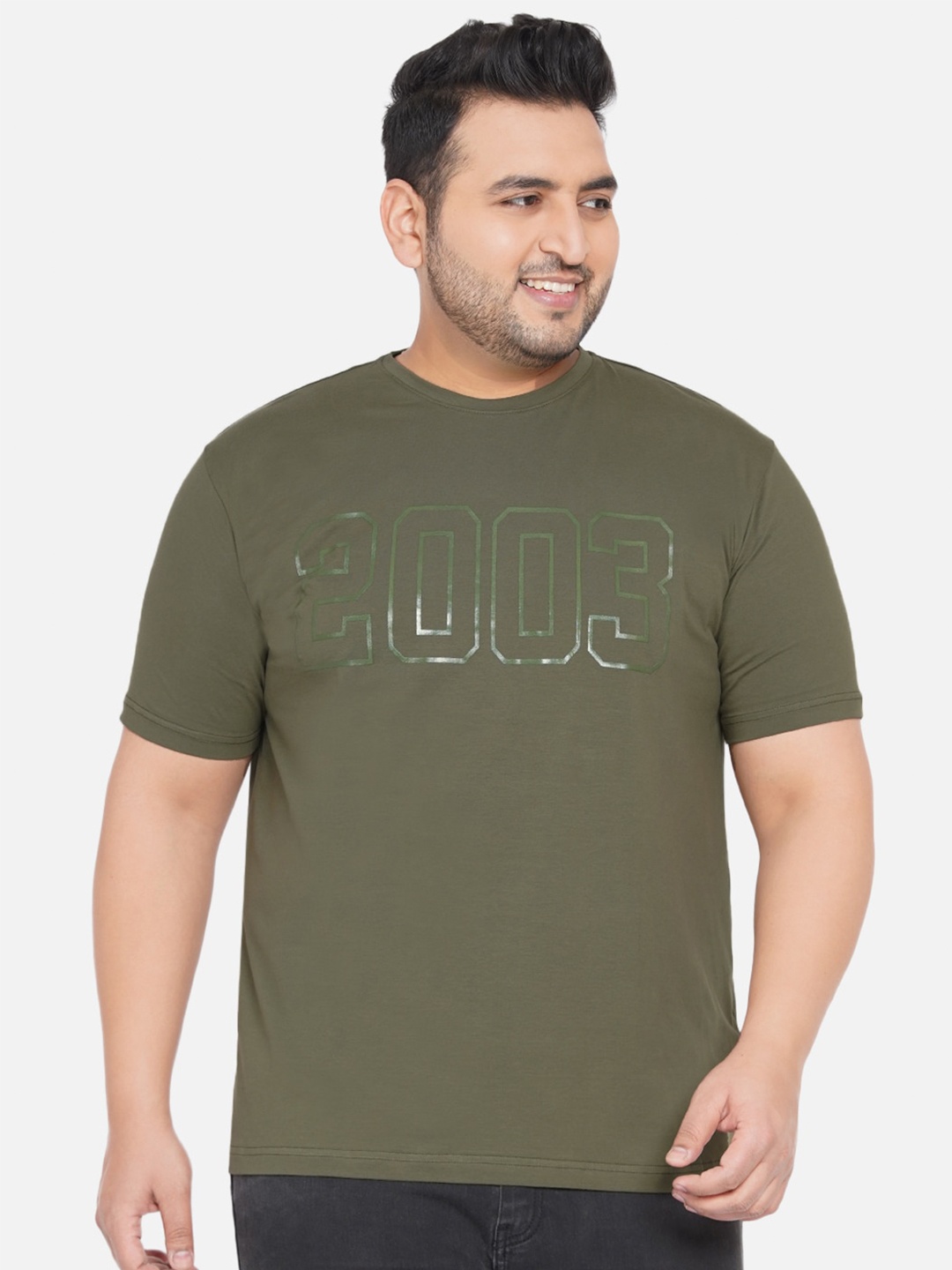 

John Pride Plus Size Typography Printed Bio Finish T-shirt, Olive