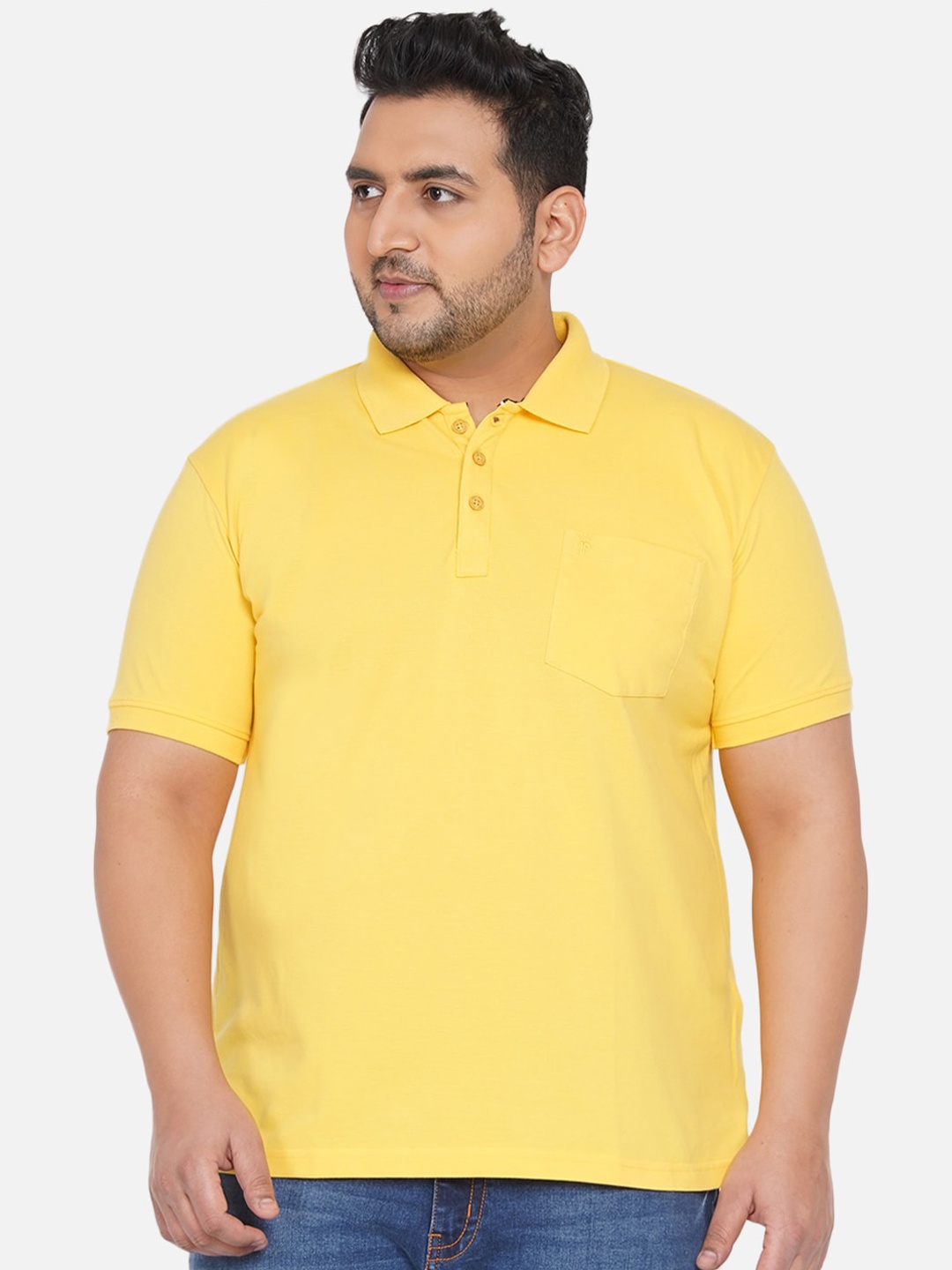 

John Pride Plus Size Polo Collar Bio Finish T-shirt, Yellow