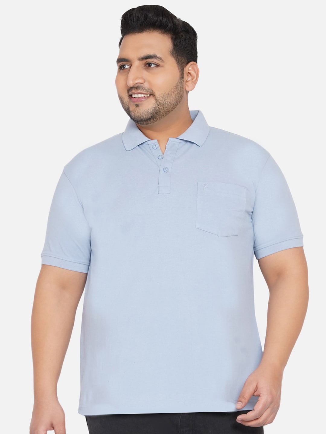 

John Pride Plus Size Men Blue Polo Collar Bio Finish T-shirt