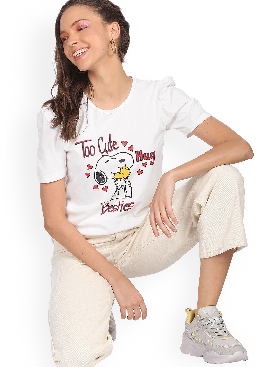 

Sugr White & Black Peanuts Print Pure Cotton Top