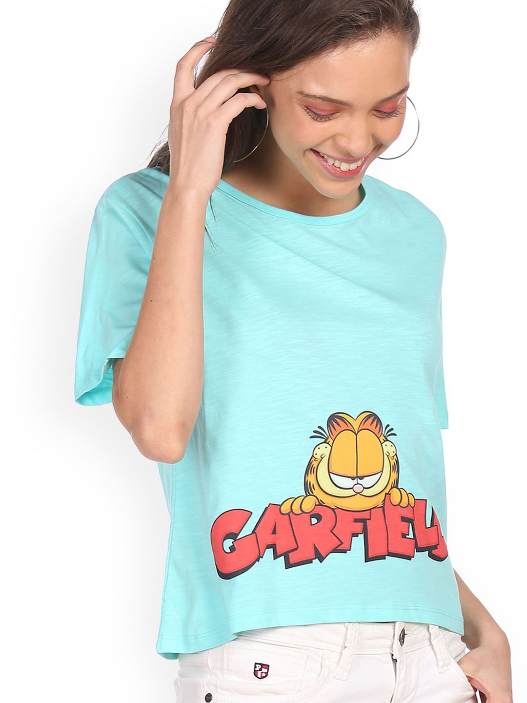 

Sugr Women Blue Printed Cotton Top