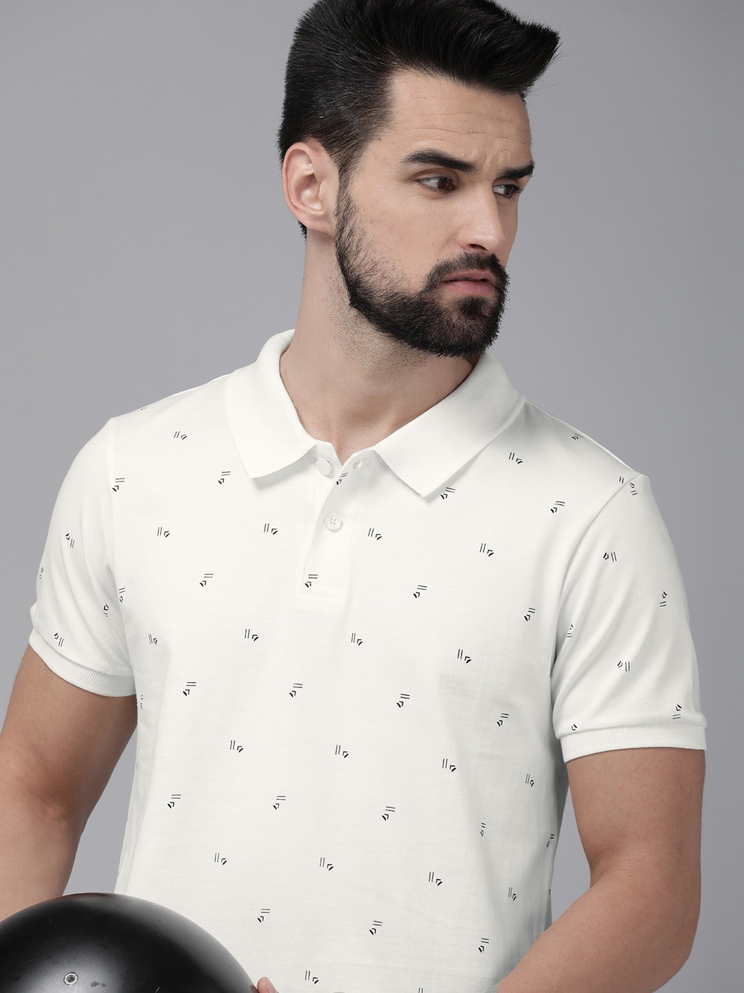 

Roadster Men White Printed Polo Collar Pure Cotton T-shirt