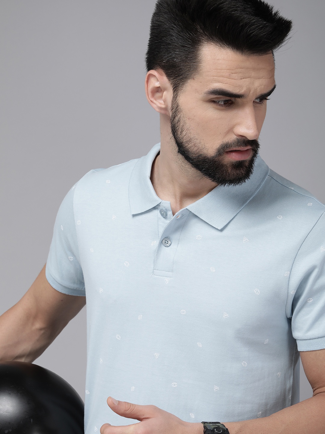 

The Roadster Lifestyle Co. Men Blue Polo Collar Slim Fit Pure Cotton T-shirt