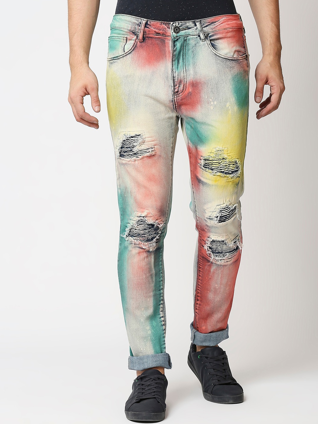

WAIMEA Men Blue Skinny Fit Highly Distressed Heavy Fade Printed Stretchable Jeans