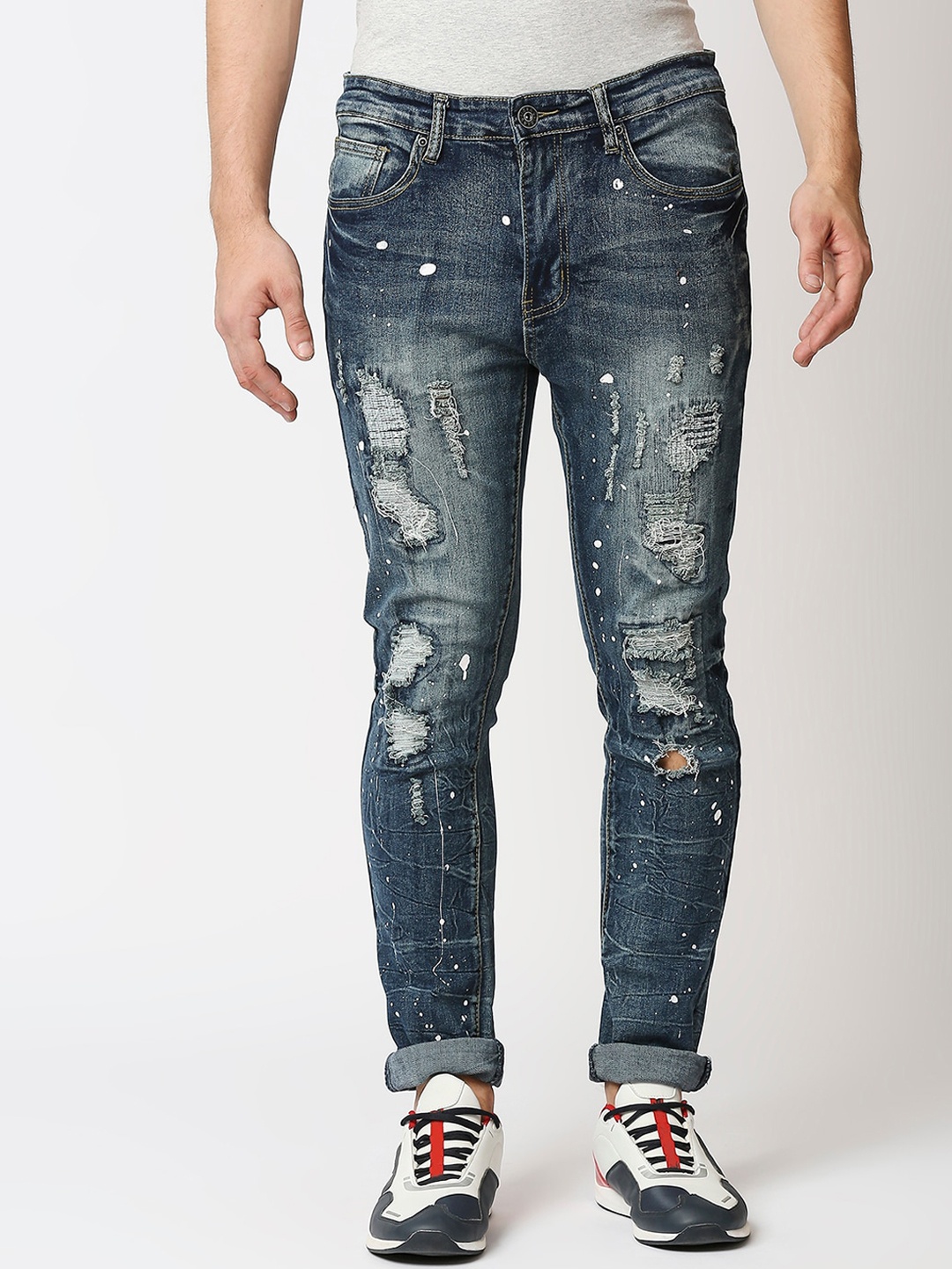 

WAIMEA Men Blue Skinny Fit Highly Distressed Heavy Fade Acid Wash Stretchable Jeans